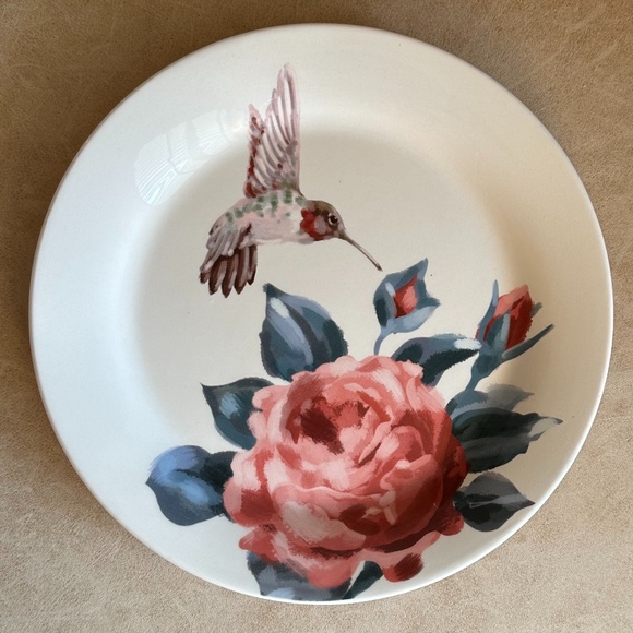 Set of 2 Pier 1 Hummingbirds and Roses 8.75" Ironstone Salad/Lunch Plates - Picture 2 of 10